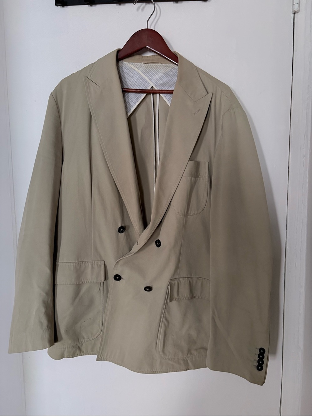 Men's Billy Reid tan sport coat Double-Breasted Beige Blazer Jacket size 46R